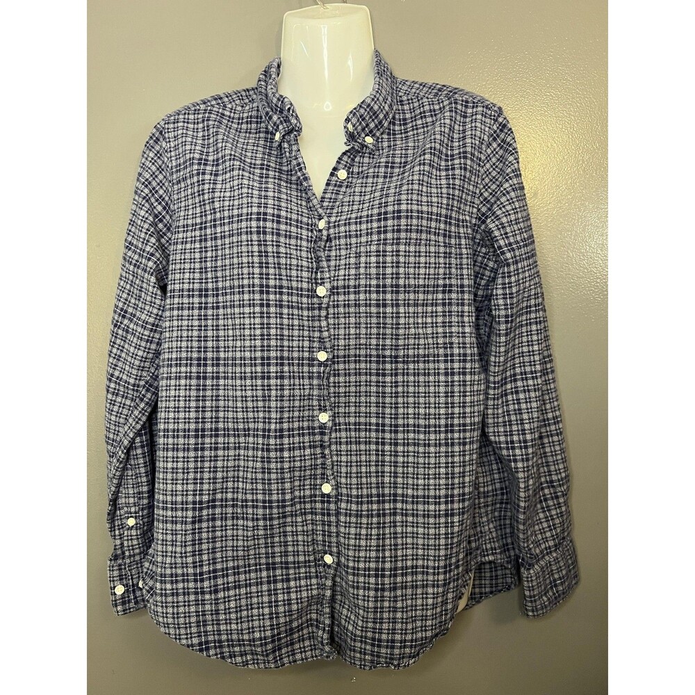 Gant Rugger Shirt Womens XL Blue White Marked Dobby Plaid Button Down Cotton